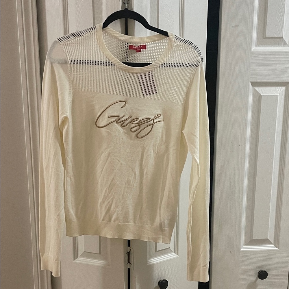 Guess Ivory Mesh Detail Sweater